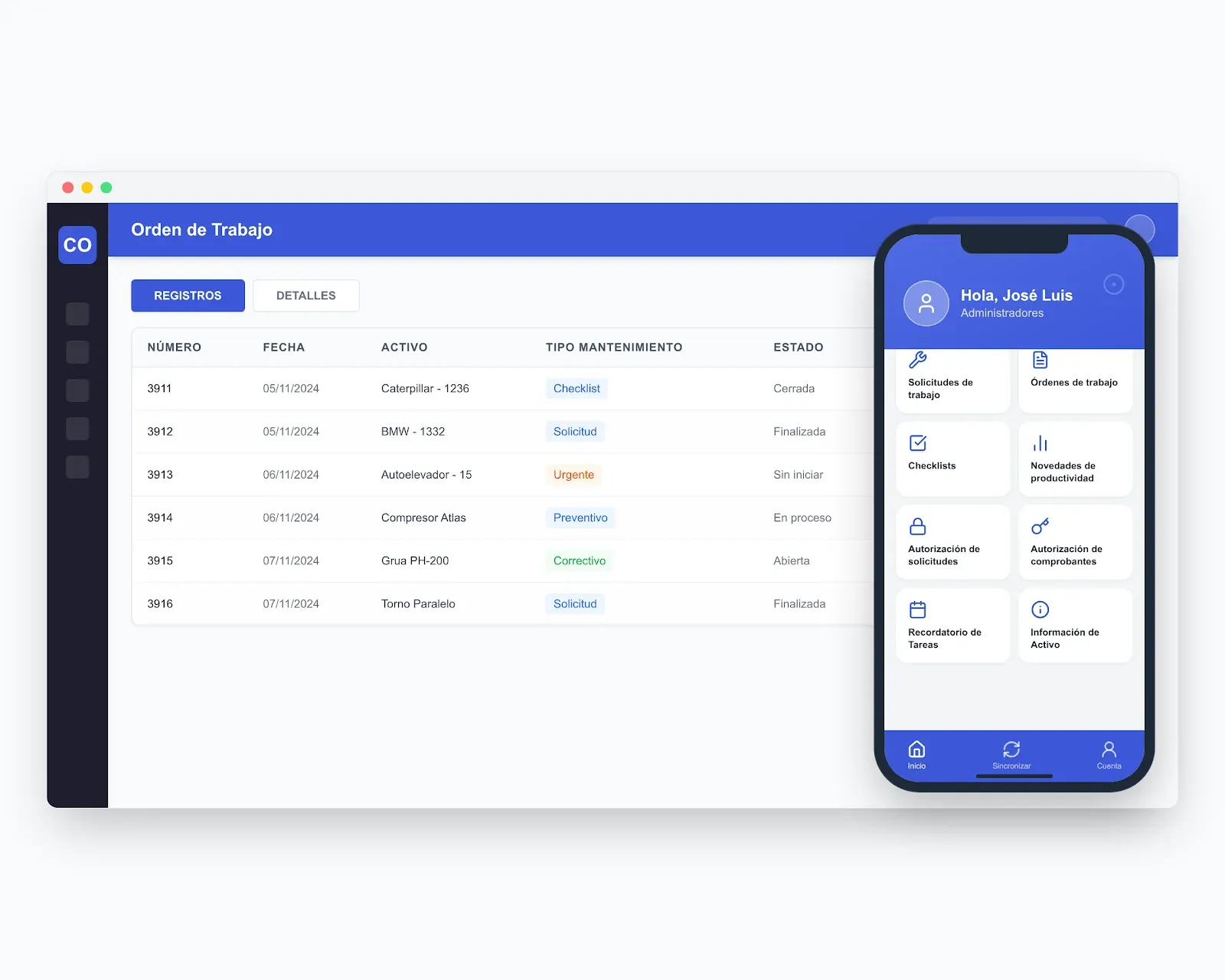 Panel de órdenes de trabajo en OTEX CMMS