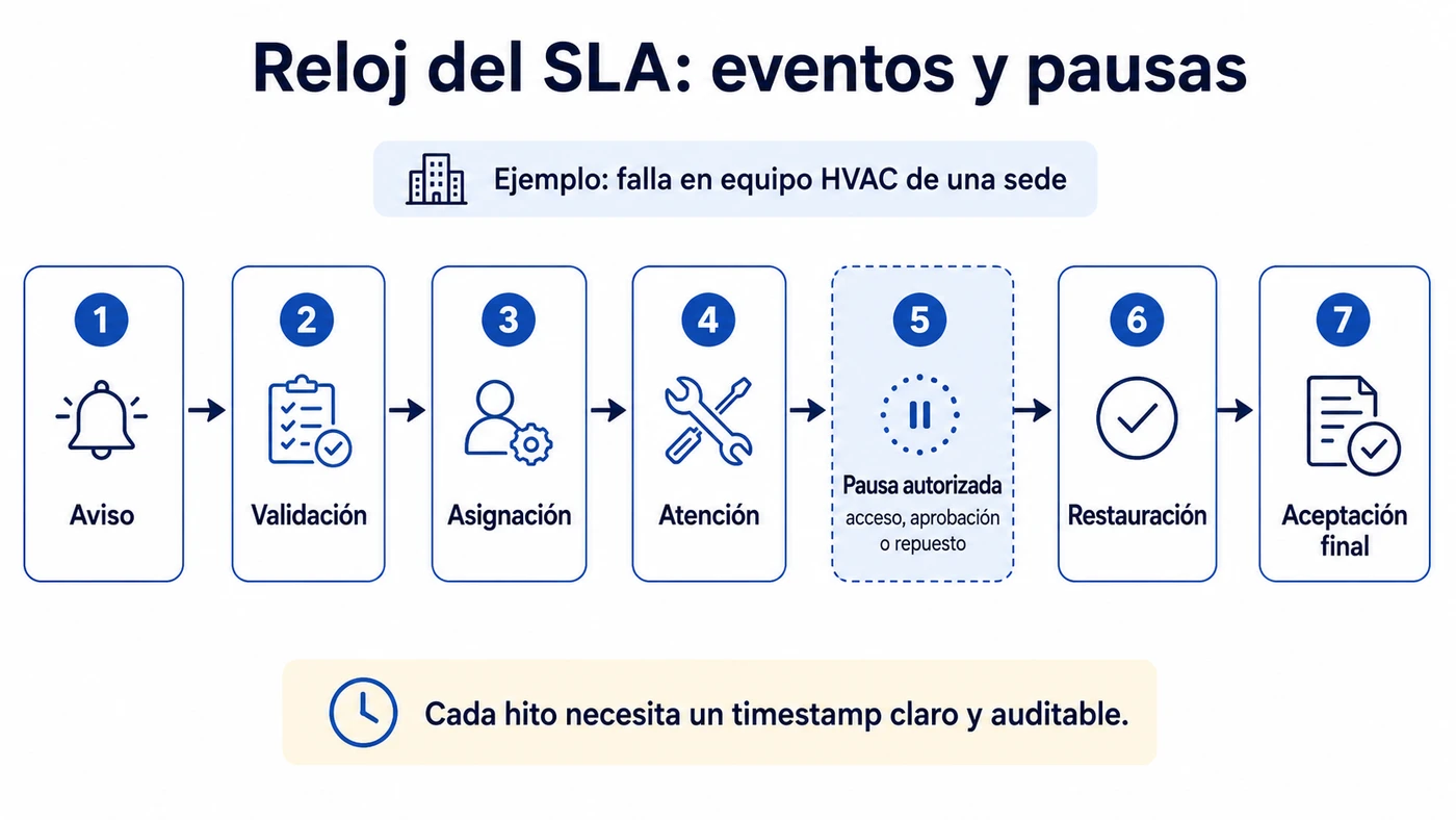 Eventos que pueden iniciar, pausar o detener la medición de un SLA