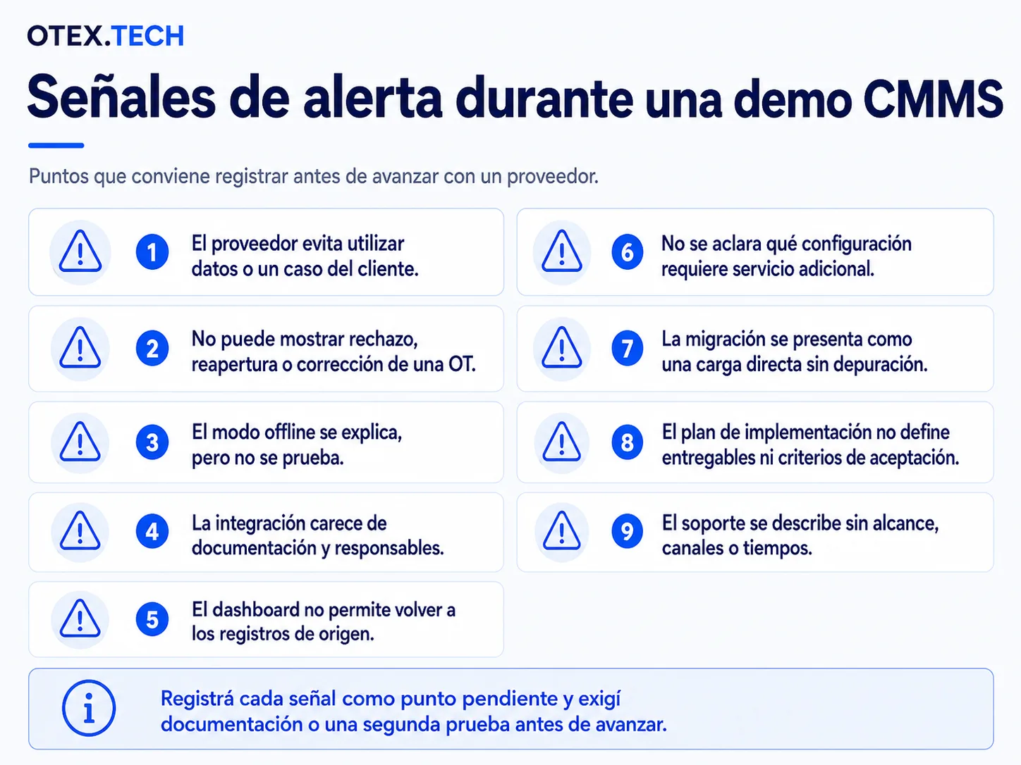Señales de alerta que deben registrarse durante una demo de software CMMS